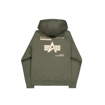 Label Zip Back Print Hoodie - dark olive