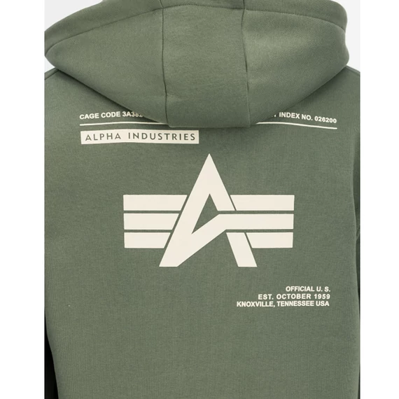 Label Zip Back Print Hoodie - dark olive