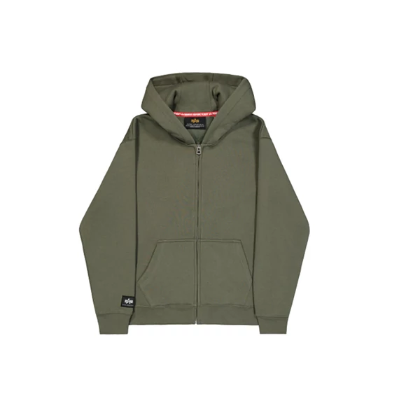 Label Zip Back Print Hoodie - dark olive