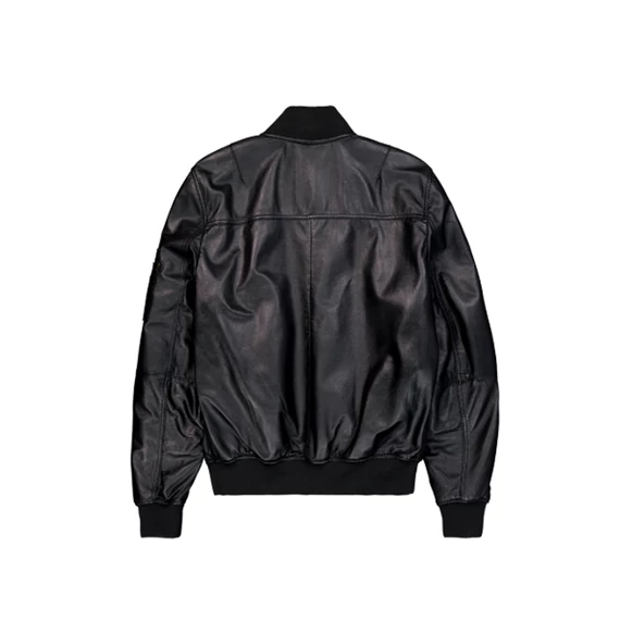 MA-1 Leather Bomber Jacket - black