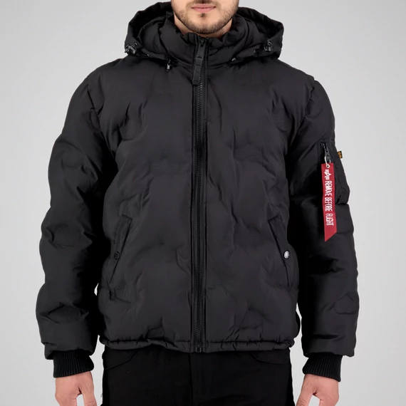 Hooded Logo Puffer - black