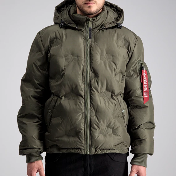 Hooded Logo Puffer - dark olive